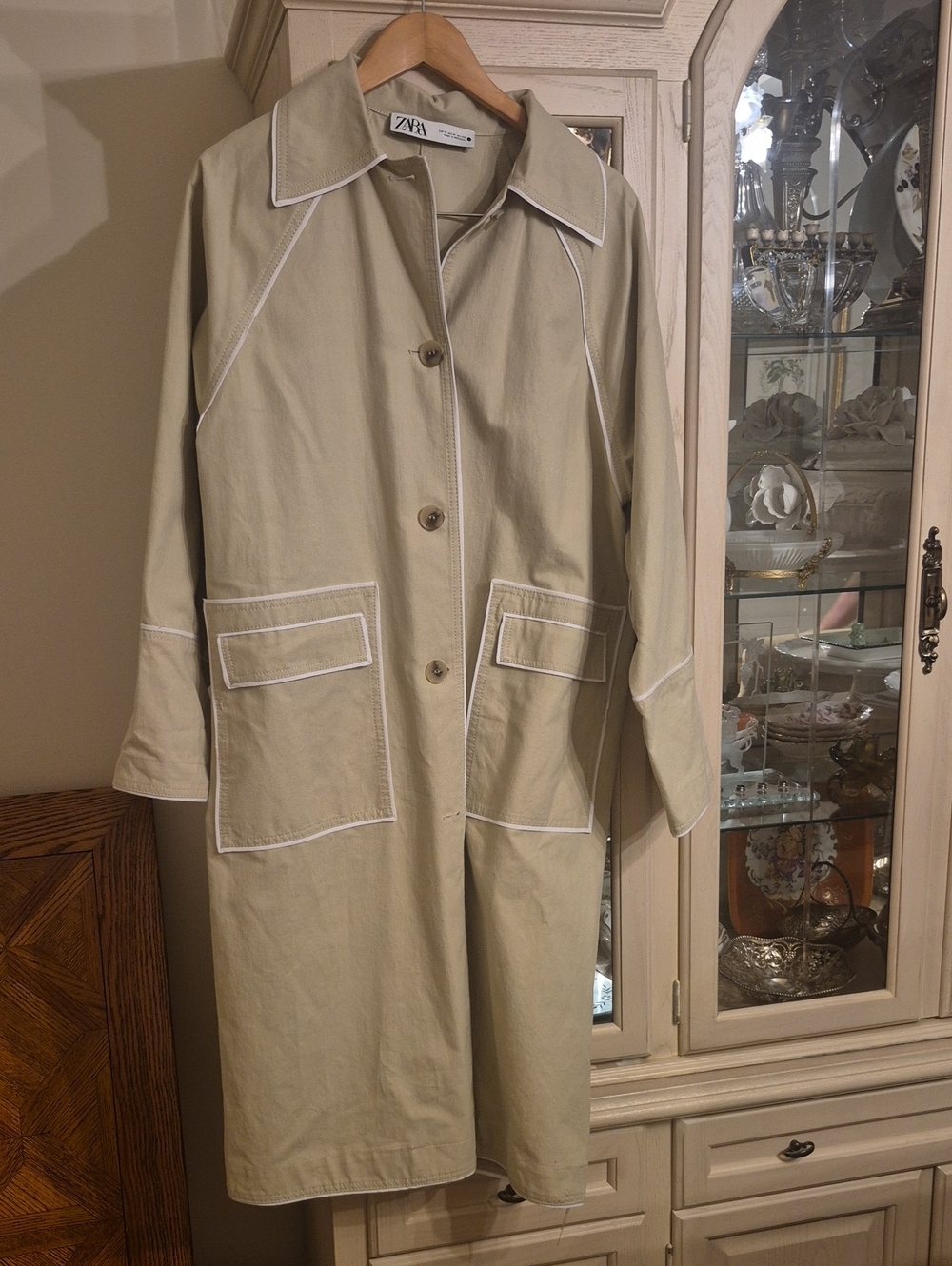 Zara Beige Trench Coat with White Piping